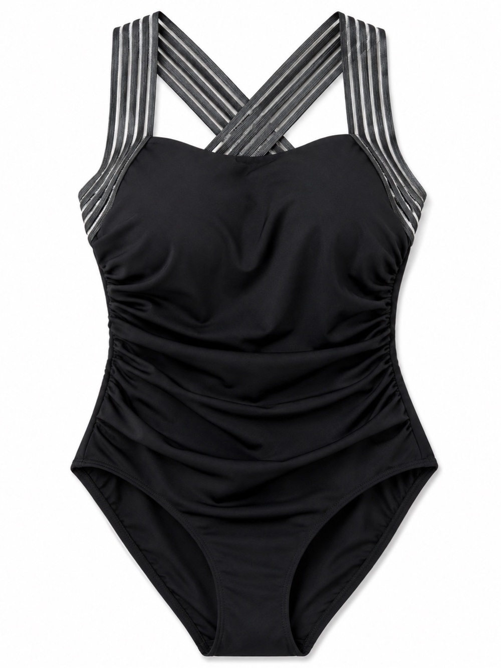 🖤 NWT Black Ruched Tummy One Piece Swimsuit Size Large Bathing Suit